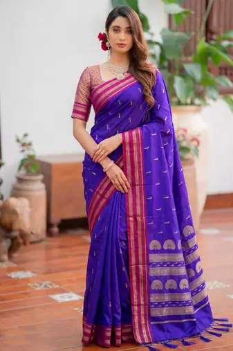 royal-blue silk blend zari woven saree