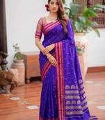 royal-blue silk blend zari woven saree