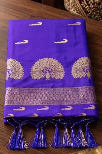 royal-blue silk blend zari woven saree