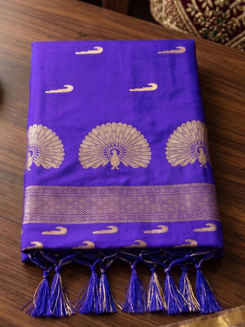 royal-blue silk blend zari woven saree