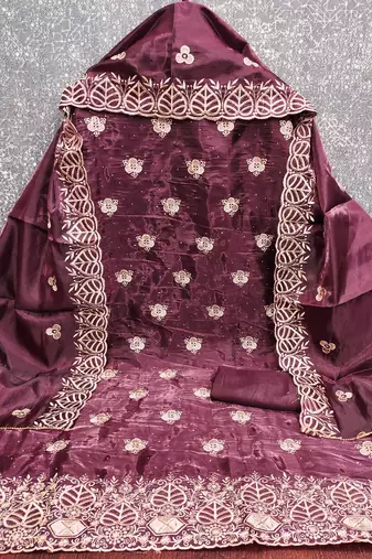  embroidered jimmy choo silk unstitched dress material with scalloped dupatta