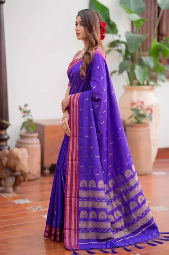 royal-blue silk blend zari woven saree