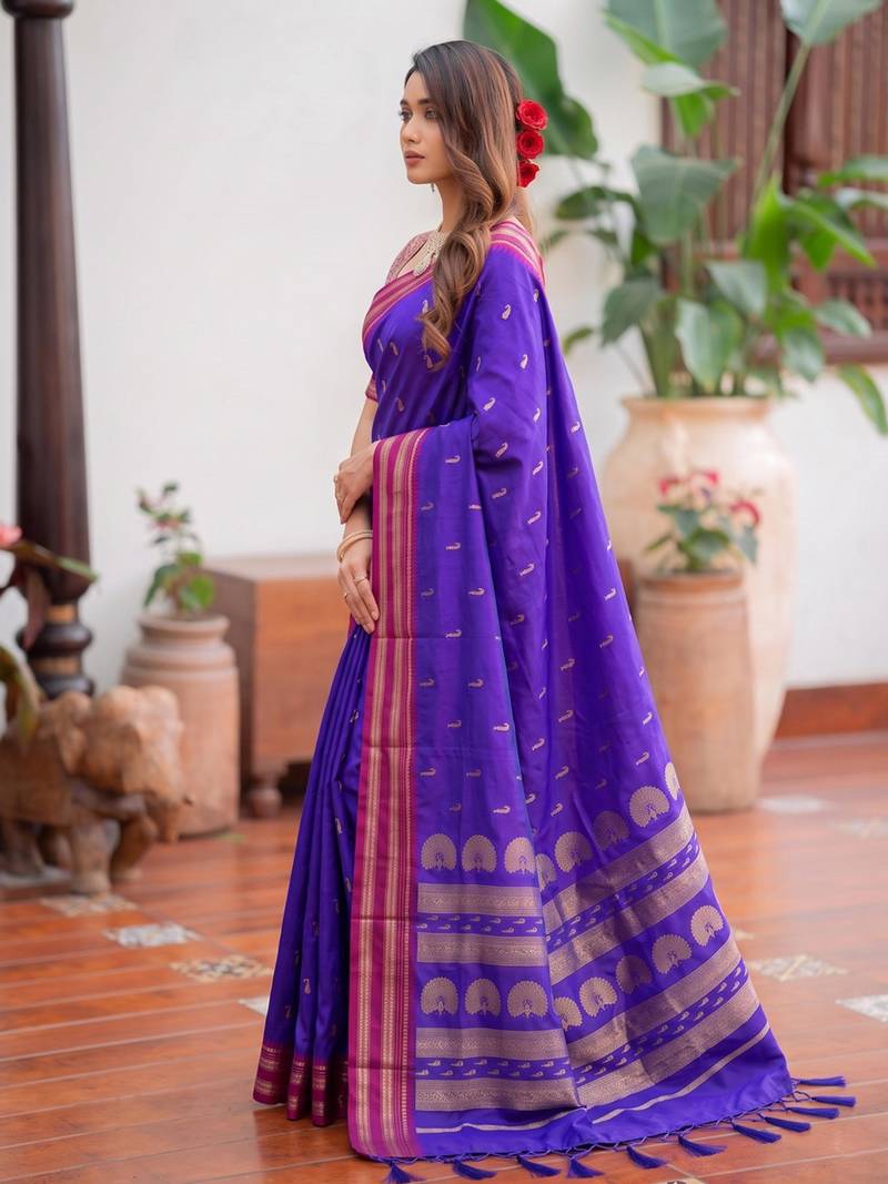 royal-blue silk blend zari woven saree