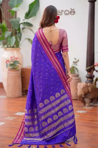 royal-blue silk blend zari woven saree