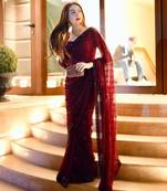 Wine georgette sequins work embroidered saree