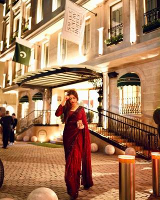 Wine georgette sequins work embroidered saree 2