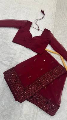 Wine georgette sequins work embroidered saree 3