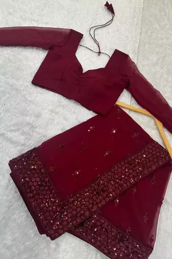 Wine georgette sequins work embroidered saree