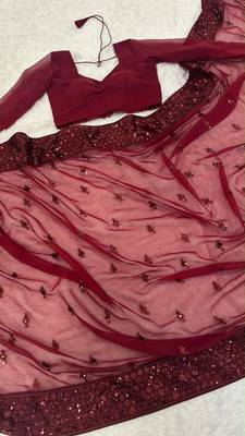 Wine georgette sequins work embroidered saree 4