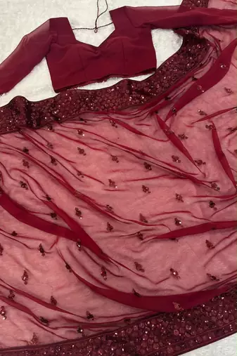 Wine georgette sequins work embroidered saree
