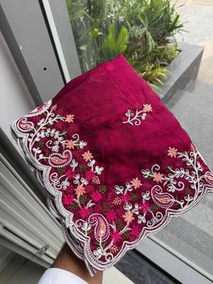Wine silk blend resham embroidery embroidered saree 3