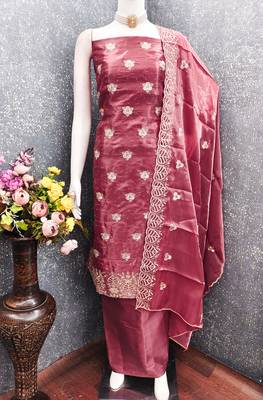  embroidered jimmy choo silk unstitched dress material with scalloped dupatta 2
