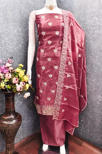  embroidered jimmy choo silk unstitched dress material with scalloped dupatta