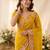 Yellow silk blend resham embroidery embroidered saree