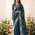 Teal silk blend resham embroidery embroidered saree