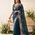 Teal silk blend resham embroidery embroidered saree