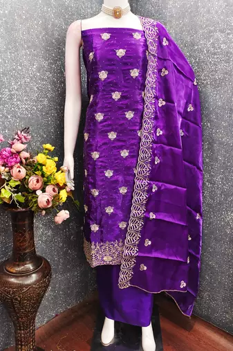  embroidered jimmy choo silk unstitched dress material with scalloped dupatta