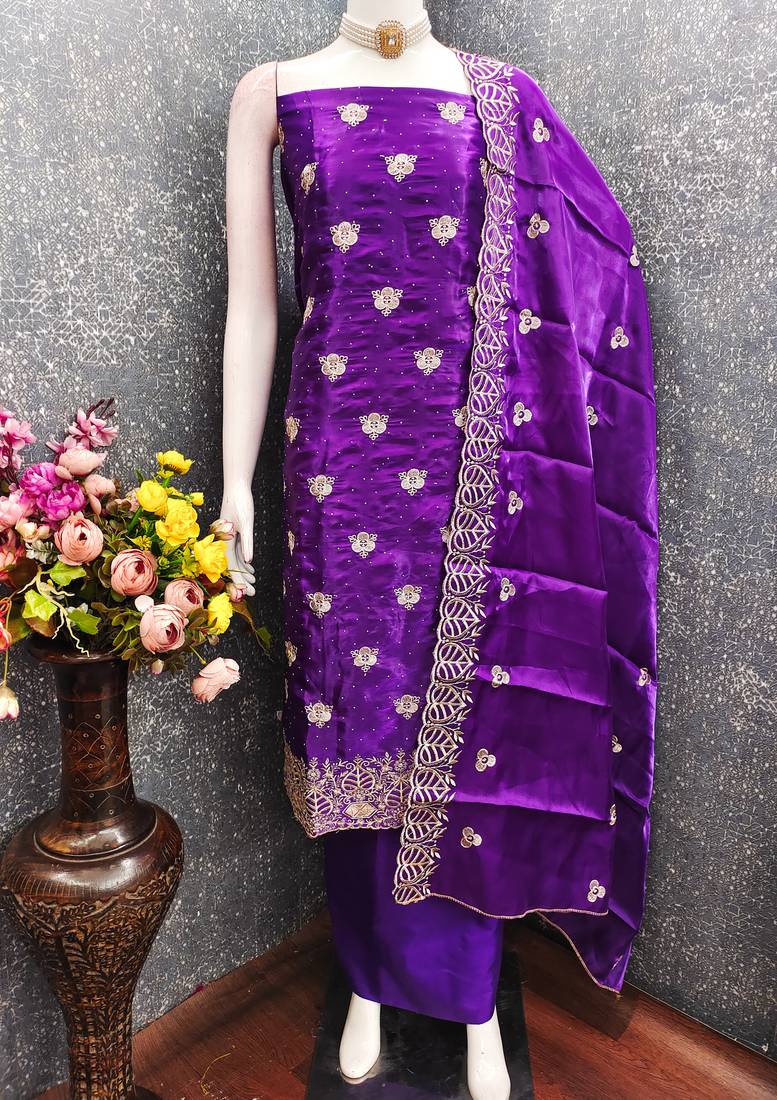  embroidered jimmy choo silk unstitched dress material with scalloped dupatta