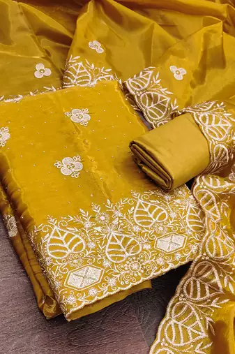  embroidered jimmy choo silk unstitched dress material with scalloped dupatta