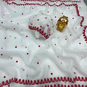 white cotton thread work embroidered saree 3