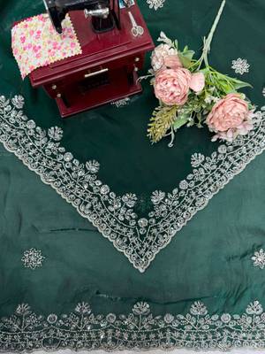 Dark-green silk blend beads embroidered saree 4