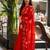 red silk blend floral printed saree