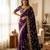 Dark-purple silk blend zari work embroidered saree