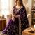 Dark-purple silk blend zari work embroidered saree