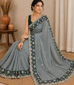dark-green silk blend lehariya embroidered saree
