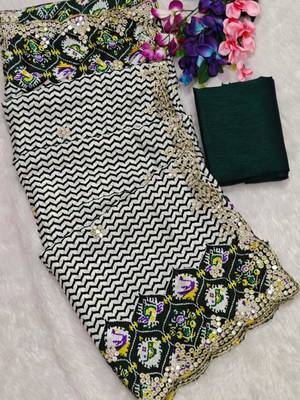 dark-green silk blend lehariya embroidered saree 2
