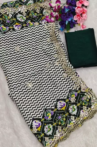 dark-green silk blend lehariya embroidered saree