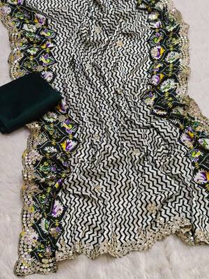 dark-green silk blend lehariya embroidered saree 3