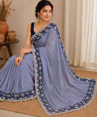 Blue silk blend lehariya printed saree 1