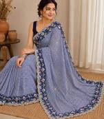 Blue silk blend lehariya printed saree