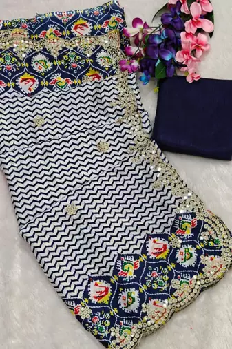 Blue silk blend lehariya printed saree