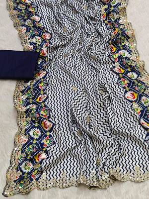 Blue silk blend lehariya printed saree 3
