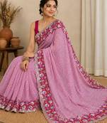 Pink silk blend lehariya printed saree