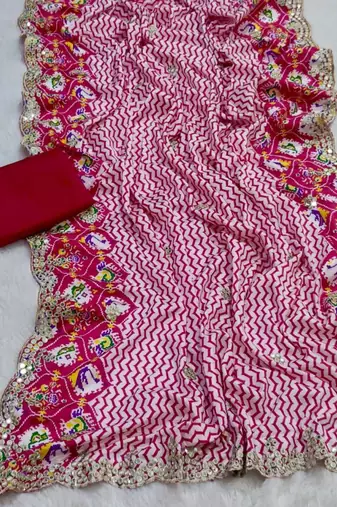 Pink silk blend lehariya printed saree