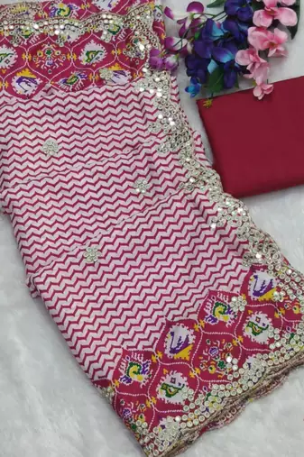 Pink silk blend lehariya printed saree