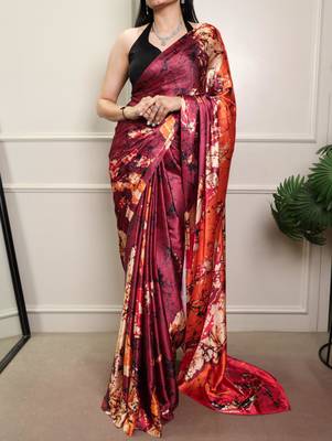 Multicolor silk blend batik printed saree 1