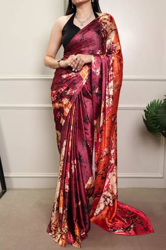 Multicolor silk blend batik printed saree