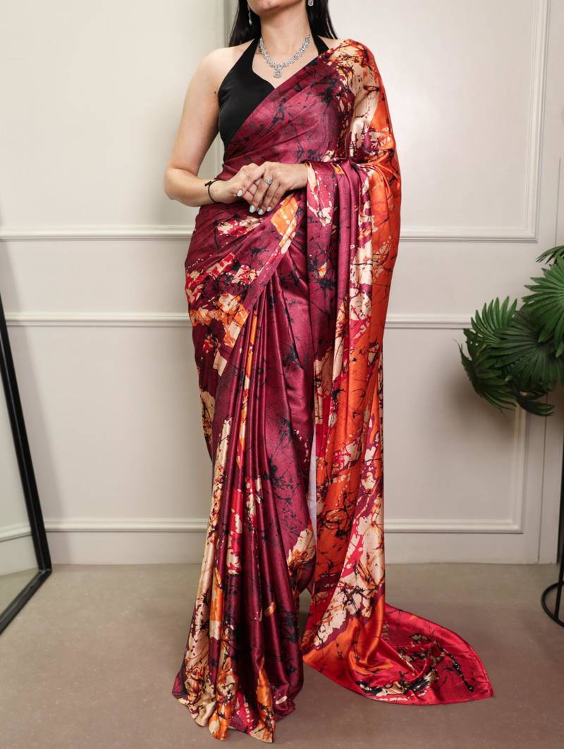 Multicolor silk blend batik printed saree