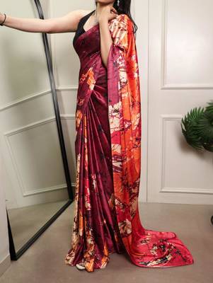 Multicolor silk blend batik printed saree 2