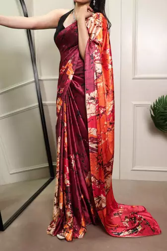 Multicolor silk blend batik printed saree