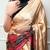 Cream silk blend batik printed saree