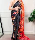Black silk blend batik printed saree