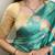 Turquoise silk blend abstract print printed saree