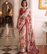 cream silk blend floral printed saree