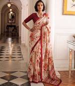 cream silk blend floral printed saree