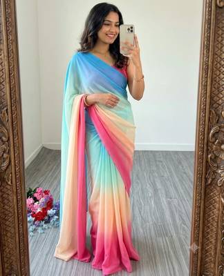 multicolor georgette ombre plain saree 1